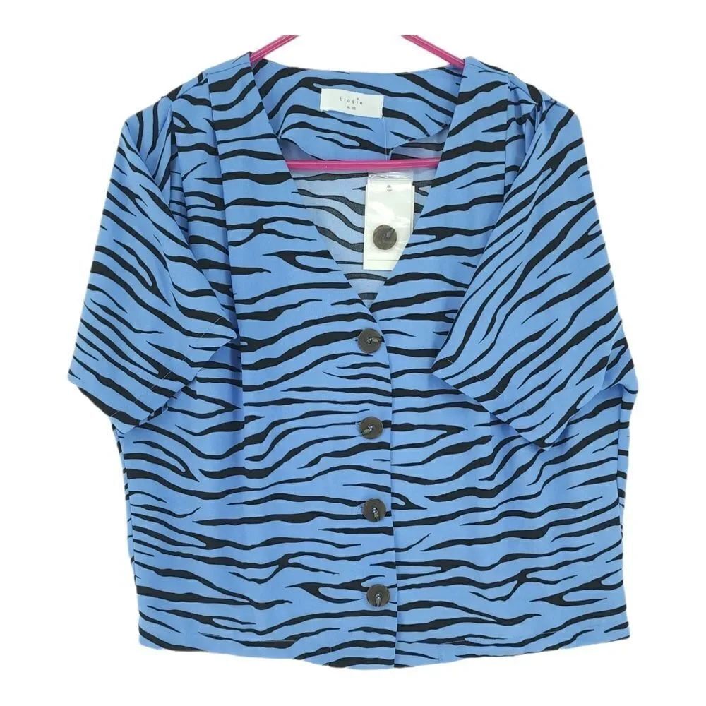 NWT Elodie XS Blue Zebra Button Down Blouse